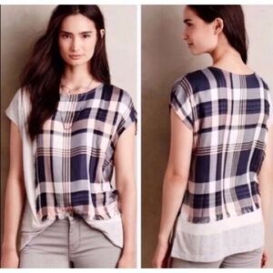 NEW NWT Anthropologie Postmark Hammond Plaid TUNIC T SHIRT TOP sz L